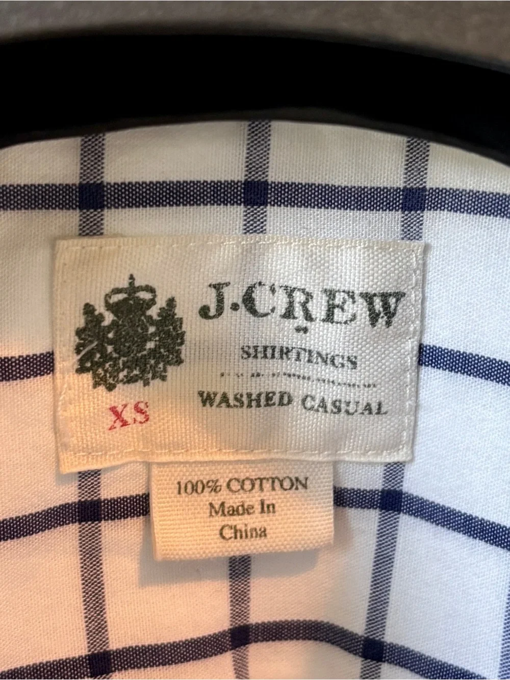 Men's J Crew 100% Cotton White & Navy Large Check Button-Up Shirt - Size XS